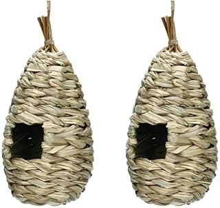2pcs Bird Nest Bird Cage Outdoor Hanging Bird Cage Hand Woven Nest Eco-Friendly Birds Cages Nest Roosting Grass Birdhouse Hut for Birds to Rest and Breed, Type 1