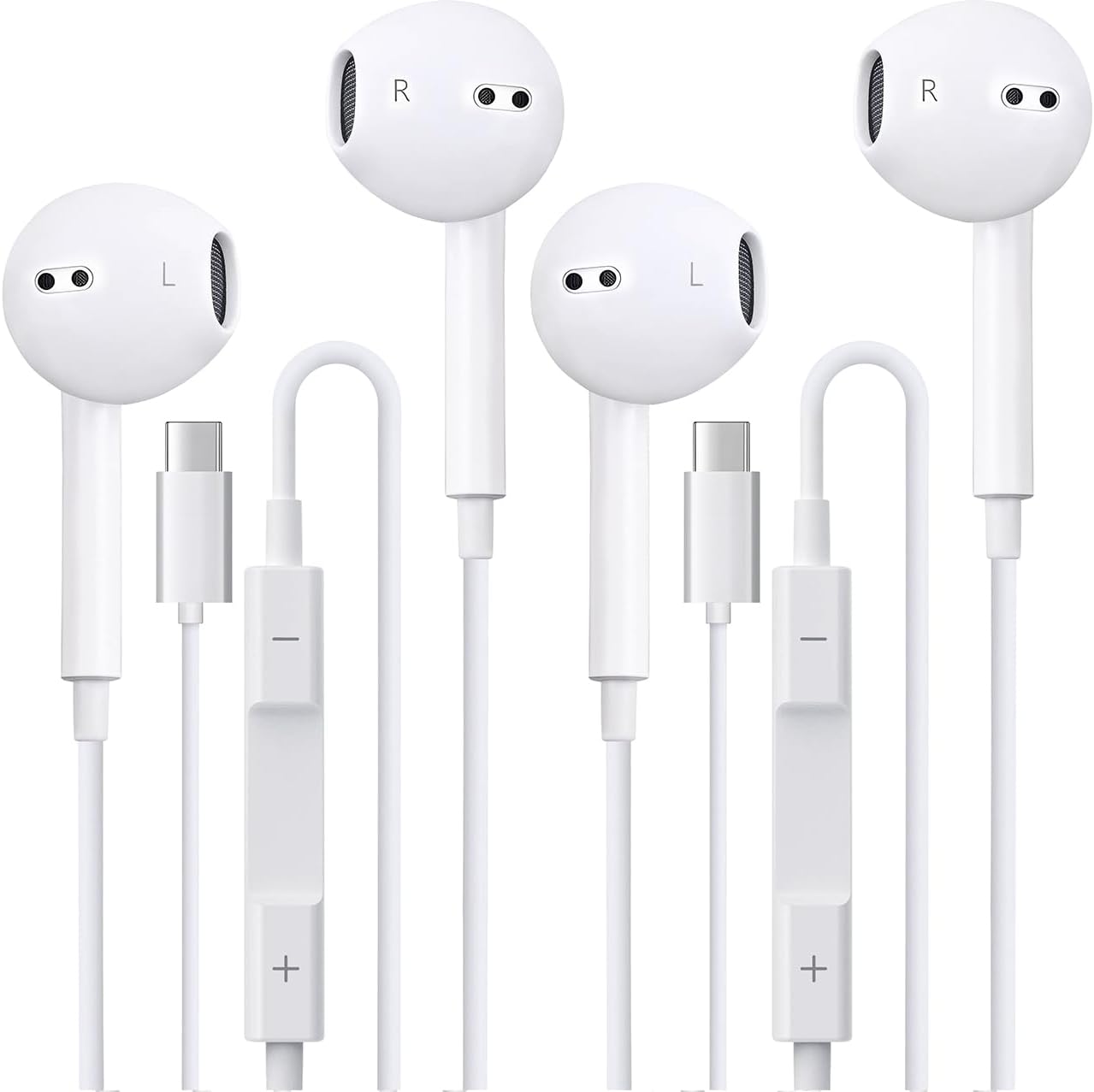 2 pack headphones usb c wired for iphone 17/17 pro max/17 pro/16/15,earphones in ear hifi stereo type c earbuds built-in microphone & volume control for galaxy s25 ultra s24 s23 white