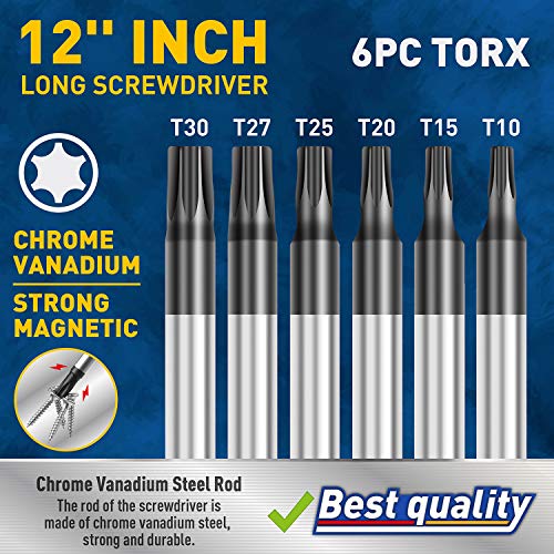 Amartisan 6-Piece Extra Long Torx Screwdrivers Set, Length 12''(300Mm) T10 - T30, Long Long Star Screwdrivers Set #TOP3