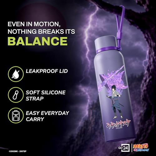 Image of Water Bottle 700ml Stainless Steel | Hot & Cold Flask | ISI Certified Steel Bottle | Three Layer Insulation | Leakproof for Home, Office | 1-Year Warranty | Naruto | Purple - Sasuke