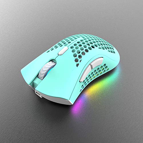 Image of HXMJ Rechargeable Wireless Honeycomb Gaming Mouse,Lightweight with 3200 DPI,RGB Rainbow Backlit-Blue