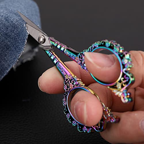 Youguom Embroidery Scissors, Stainless Steel Sharp Sewing Scissor For Cross Stitch, Needlework, Threading Cutting Handcraft Craft Art Work Diy Tool - 4.5In Rainbow Vintage European Style #TOP7