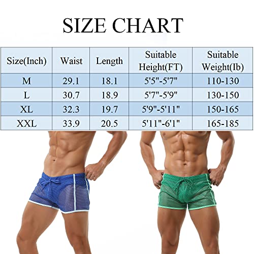 Dhewfu Men's Fishnet Boxers Underwear Man Mesh Boxer Briefs Breathable See Through Drawstring Shorts Hollow Lingerie Lounge Blue #TOP6