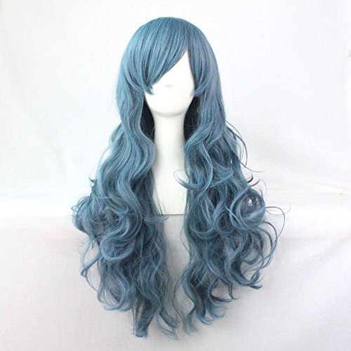 Beauty Wig World Mothers Day Blue Lolita Long Curly Wavy Fashion Hair Full Wig Anime Wigs Cosplay Party