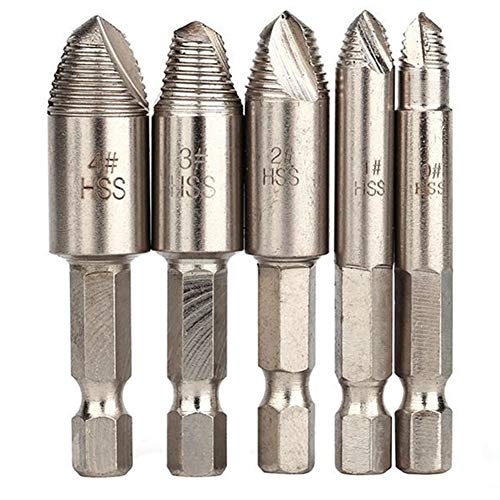 Hensych 5pcs 0#/1#/2#/3#/4# 破損したスクリューリムーバー 壊れたねじボルト スクリューエクストラクター 箱入りスレッドの削除ツールセット