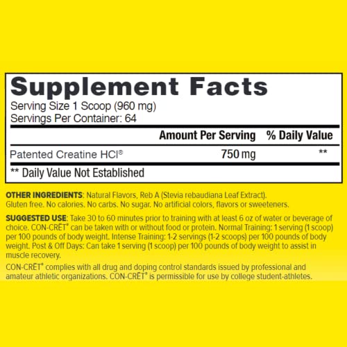 Con-Cret Patented Creatine Hcl Powder, Lemon-Lime Stimulant-Free Workout Supplement For Energy, Strength, And Endurance, 64 Servings #TOP5