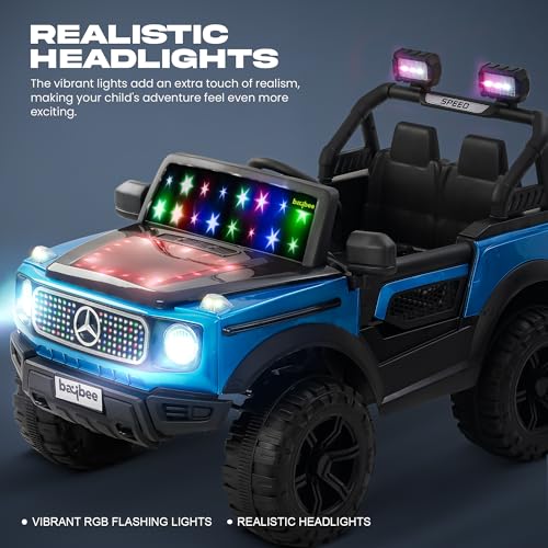Image of Baybee Benzie Pro 4x4 Battery Operated Jeep for Kids, Ride on Toy Kid Car with RGB Windshield Light & Music | Baby Big Battery Cars | Electric Jeep Car for Kids to Drive 2 to 6 Years (Painted Blue)