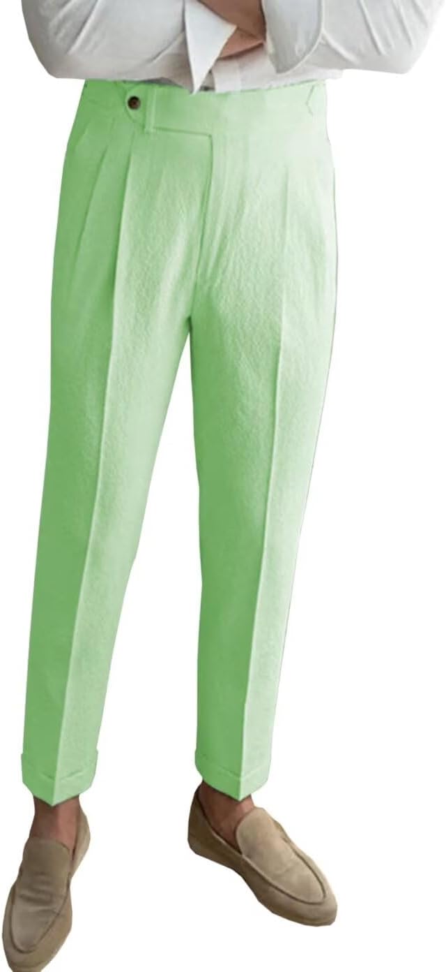 Seersucker Men's Pants Striped Linen Trousers Men Summer Beach Dress Pants Groomsmen for Wedding