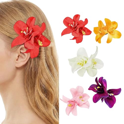 5pcs papillon orchidée épingle à cheveux double couche hawaïenne fleur accessoires de cheveux femmes partie plage mariage tropical Fantaisie Robe accessoires