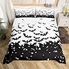 Black Bats Kids Duvet Cover Set Queen Size,Happy Halloween Before Christmas Bedding Set,Boys Girls Adults Room Decor,Halloween Holiday Comforter Cover,Black White Simple Quilt Cover,2 Pillowcases #3