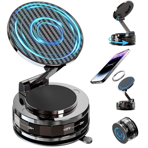 Image of Phone Holders for Your car, Car Phone Holder for Magsafe[Upgraded Suction & Magnetic], 360 Adjustable Magnetic Car Phone Mount Compatible with iPhone & Android, Carbon Fiber Deep Brown