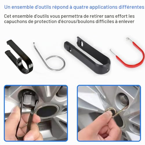 Gebildet 10 pièces Outil de Retrait de Couvercle de Boulon de Roue pour Voitures, 3+3+2+2 Ecrou de Verrouillage Universel de Voiture, Ecrou de Pneu, Extracteur de Capuchon Central, Pince à Epiler – vue 6