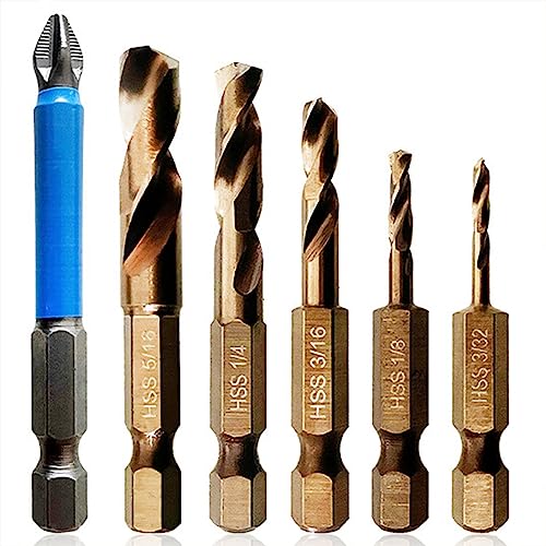 Sknrlko 6 PCS Drill Bit Set High Speed Steel As Shown for Stainless Steel & Hard Metals for Quick Chucks & Impact Drivers