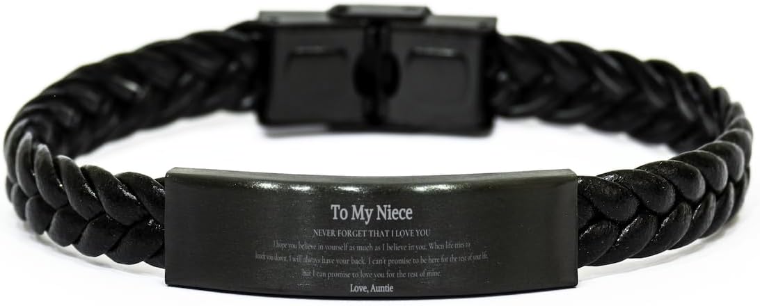 Engraved Leather Bracelet for Niece - Never Forget I Love You - Inspirational Gifts for Birthday, Graduation, Christmas- Beautiful Confidence Boosting Bracelet for Niece