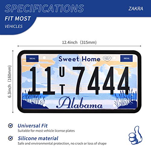 Zakra License Plate Frames,2 Pack Silicone License Plate Frames,Premium Silicone Material, Rust-Proof,Rattle-Proof,Weather-Proof.(Black) #TOP2