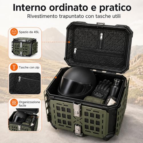 Top Case Moto 45L Aluminium Coffre Arrière avec Support - 3