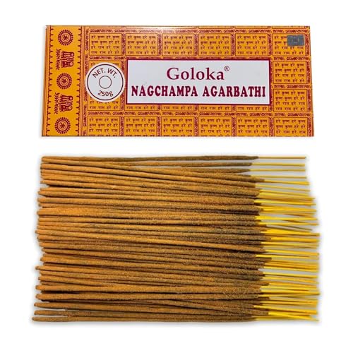 Varillas de Incienso Natural Goloka Nag Champa - 1 Paquete de 250 g (200 Varillas Aprox.) - Aromaterapia - Meditación - Yoga - Packaging EcoFriendly