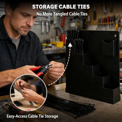 Zip Tie Holder-Wall Mount Cable Zip Tie Storage Holder with a Plier-Multiple Sizes Organizer for Garage Workshop Tool Box (Black) by DecorYc - Image 4
