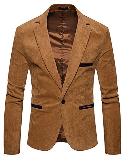 LifeHe Men's Fashion Autumn Winter Slim Fit Casual Corduroy Suit Jacket Blazer Coat Top (Khaki, XS)