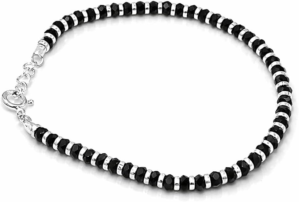 Nazariya with Black Crystals for Women 92.5% Pure Stering Silver Bracelet for Women (7 inch + Extension) (Black)