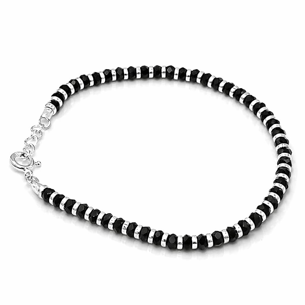 Nazariya with Black Crystals for Women 92.5% Pure Stering Silver Bracelet for Women (7 inch + Extension) (Black)-image-11