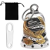 PEVRUAY Campanella Moto Portafortuna per Motociclisti, Campanello Da Motociclista, Acciaio Inossidabile con Ali e Stelle, Portachiavi Anello Appeso Accessori Moto, oro