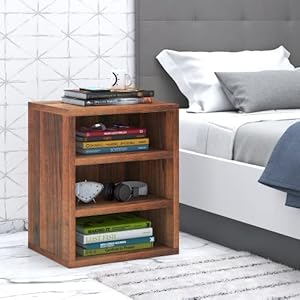 Klaxon Statice Modern Wooden Three Drawer Storage Cabinet Side Table with Two Fabric Box, Walnut and Beige