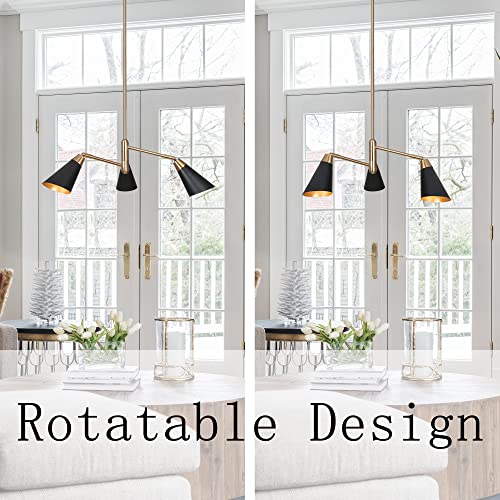 Durent Lighting Modern Black And Gold Chandelier, 3-Light Hanging Metal Light Fixture With Copper Brass Finish For Dining & Living Room, Bedroom, Kitchen, Foyer #TOP3