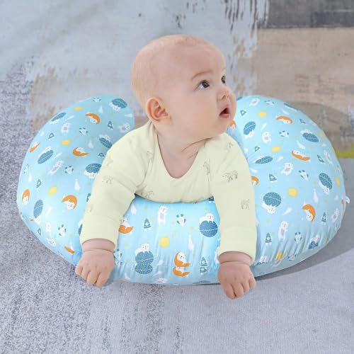 Image of ๐๐ข๐ฆ๐ ๐๐ฅ Nursing Pillow for Breastfeeding Newborn Baby | C-Shape Feeding Pillow with Removable Cotton Cover | Tummy Time, Propping & Sitting Support | Baby Feeding Pillow for Mother (Dog Firozi)