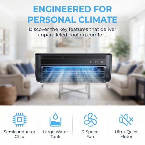 Epicooler Klimaanlage Tragbar, Kabelloses Laden Klimaanlage, 3- in- 1 Kühlung, akkubetrieben, gebläselos, mit Luftbefeuchter & Filter, USB- C (B)-3