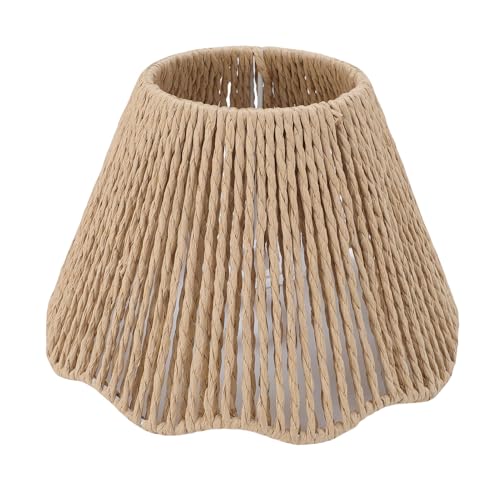Abat-jour en rotin E27 E14, abat-jour de bureau en corde tissée, 4,33" en haut x 8,66" en bas x 5,51" de haut, ourlet ondulé vintage pour cuisine, chambre à coucher, café