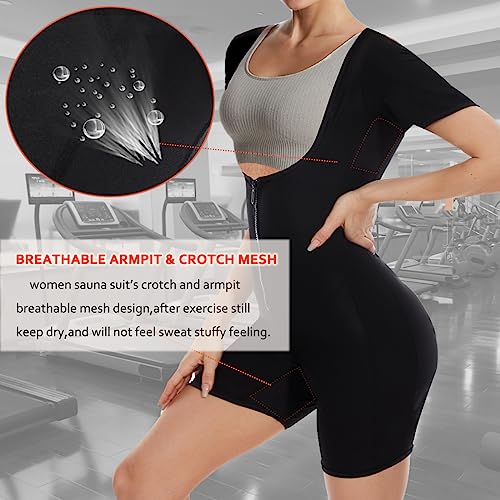 Topeller Sauna Suit For Women Sweat Waist Trainer Vest Full Body Shaper Zipper Shirt Jacket Shapewear Tops With Sleeve Shorts #TOP3