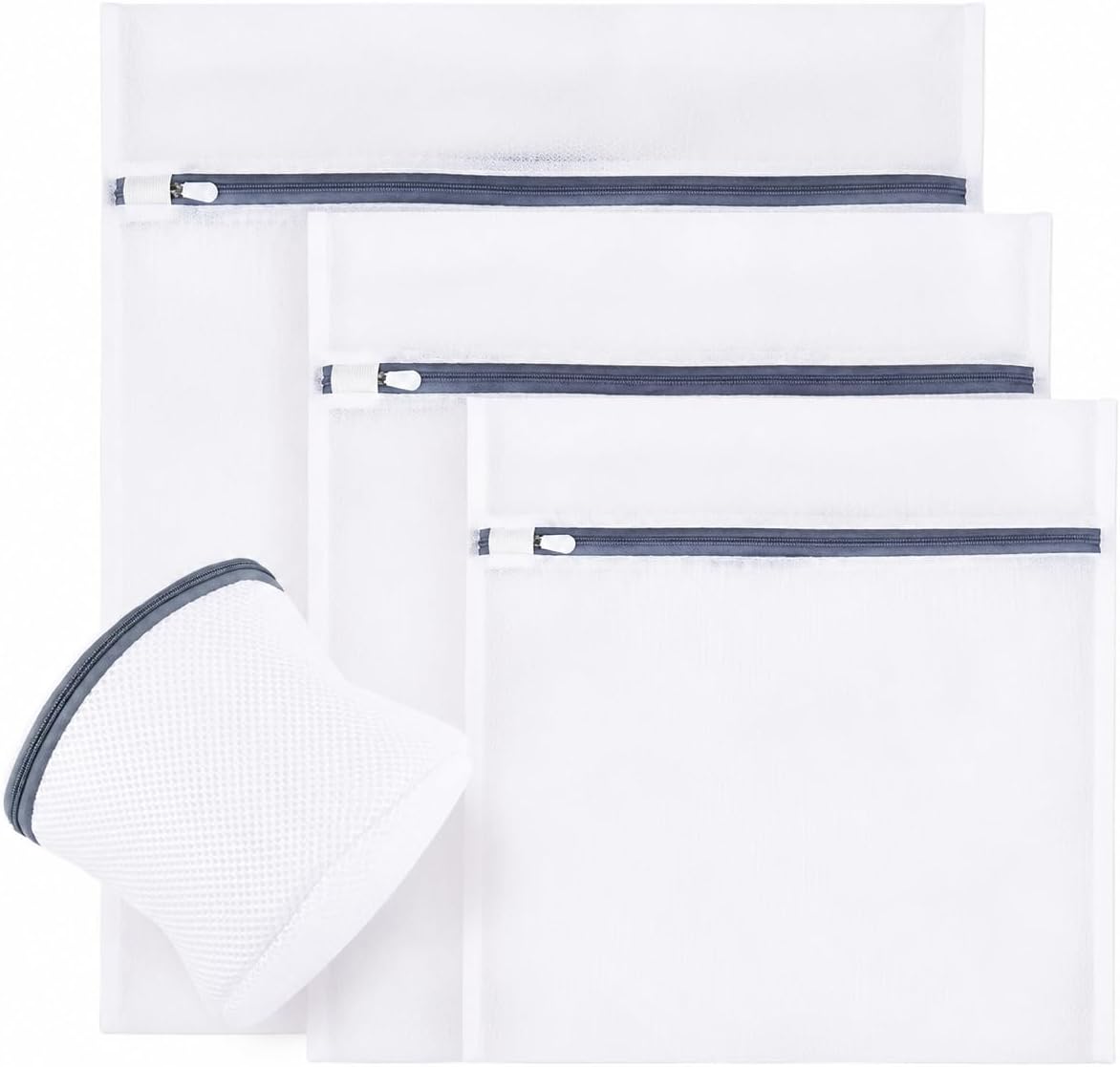 Premium 4-Piece Laundry Bag Set – Thickened Gray Fine Mesh with Zipper Closure, Protects Delicates, Socks, Lingerie, and Clothes in Washer
