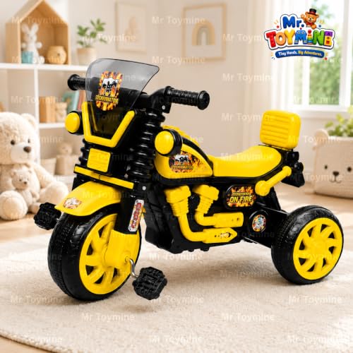 Image of Terminator Bike Pedal Tricycle for Kids Toddler Trike Headlight, Music, Curved Seat and Backrest Push Along Pedal Trike for 2 Years to 4 Years | Yellow | TOYMINE