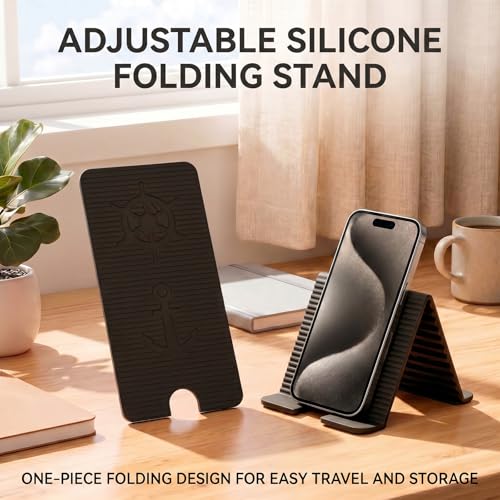 Adjustable Foldable Silicone Phone Stand, Black, with Charging Port, Non-Slip Desk Holder for iPhone, Samsung, Tablets — view 6