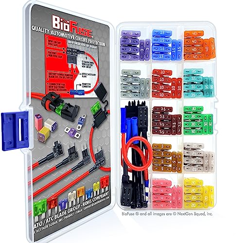 Biofuse 120 Piece Full Range Fuse Assortment & Tap Kit: 108 Standard, Ato, Atc, Ats, Apr Automotive Fuses 2A 3A 4A 5A 7.5A 10A 15A 20A 25A 30A 35A 40A, 2 Taps (12V, 12Awg), Ties, Connectors, Puller #TOP2