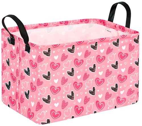 Image of Kid Clothes Storage Basket Gift Shelf Basket Toy Storage Bin, Nursery Basket Organizer Box for With Handles for Room Deco Heart Valentine's Basket
