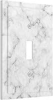 Vista 2 de Cubierta de interruptor de luz de palanca individual de mármol blanco y gris, placa frontal de plástico de 1 pandilla para decoración del hogar, 5 x
