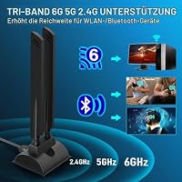 Eightwood WiFi 6E Antenne 2.4GHz 5GHz 6GHz WLAN Antenne Signalverstärkung Tri-Band RP-SMA + SMA Adapter mit 2M Verlängerungskabel für WLAN Karten PCI Karte PC Router Bluetooth Mainboard – Ansicht 3