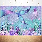 InMemory Under The Sea Mermaid Photography Backdrop Purple Blue Seaweed Glitter Scales Underwater Ocean Baby Shower Birthday Decorations Banner Background 7x5ft