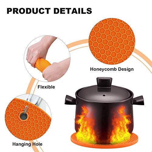 Image of Countertop Protector Heat Resistant Trivets for Hot Pots and Pans - Non-Slip Insulated Heat Pads for Kitchen Counter Orange Pack of 4