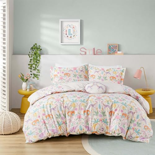 Intelligent Design Kids Cotton Animal Purple Queen Duvet Cover Set 4pc
