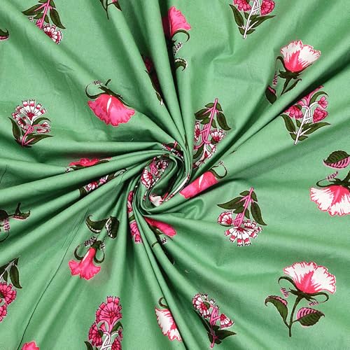 Image of BLOCKS OF INDIA Hand Block Printed 200 TC Cotton Super King Size Bedsheet(106 x 106) | Pack of 1, Batik Green Flower