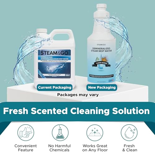 Image of Steam & Go Demineralized Water for Steam Mop - Clean Ocean Scent, 32 oz (Pack of 1) | Scented Floor Cleaner Solution, Ready-to-Use, Compatible with Any Steam Cleaner