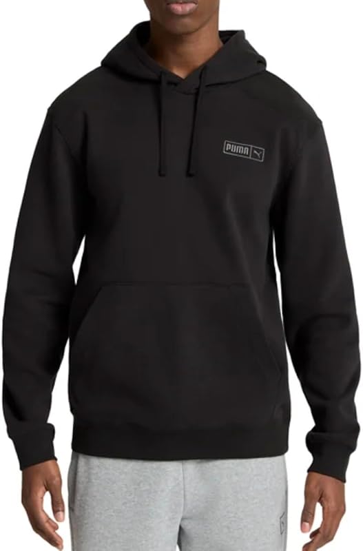 PUMA Men's Fleece Hoodie Pullover with Kangaroo Pocket (US, Alpha, Large, Regular, Regular, Black)