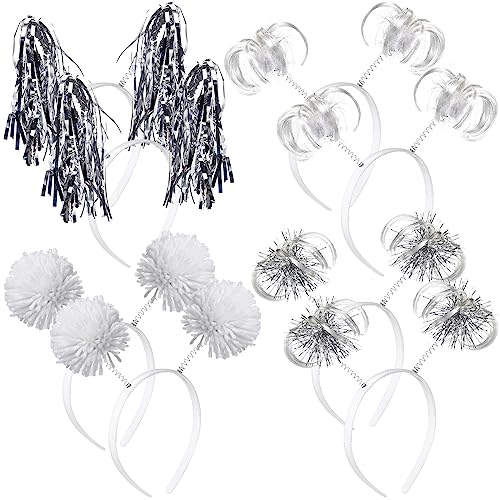 Censen 8 Pcs Back to School Pom Pom Spirit Party Headbands,White