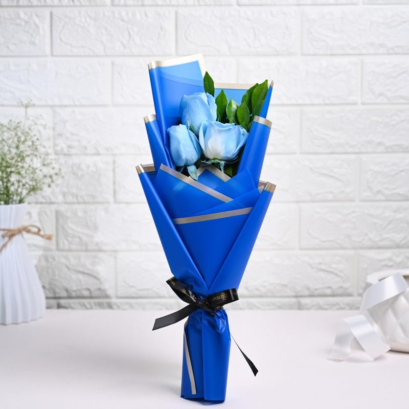 FlowerAura Love Bouquet of 3 Blue Spray Rose & 5 Chocolates For Birthday & Anniversary Gift, Valentine Day Gift, Mother's Day Gift & Gift for Boyfriend, Girlfriend, Husband & Wife (Same Day Delivery) 2 51PI3MtyZuL
