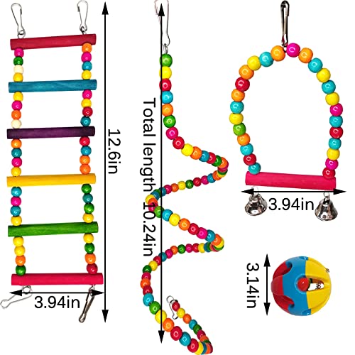 Hamiledyi Parakeets Bird Swing Toy Set, 16Pcs Bird Hanging Colorful Chewing Toys, Parakeets Standing Climbing Ladder Hammock Bells, Cockatiels Perches For Budgie Finches #TOP1