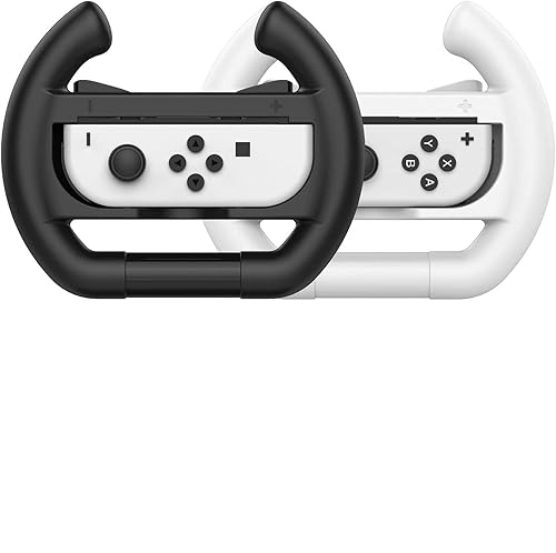 Miniatura 2 de EIMGO 2 x Steering Wheels for Nintendo Switch & OLED Joy-Con Racing Game Controller Attachments Handle Grips Set (Flat-bottom, Black+White)