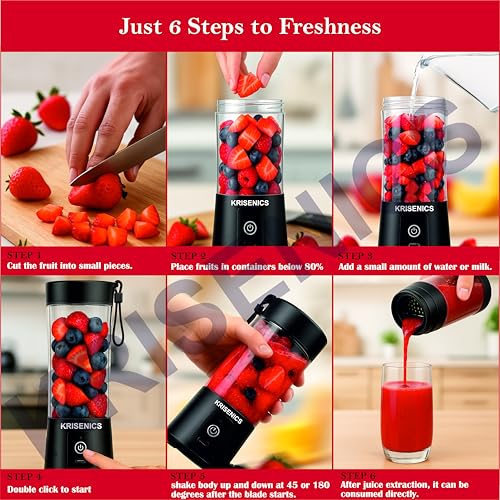 Image of Portable 6-Blade Juicer Blender with built-in Jar, Juicer Mixer Bottle,Fruit Juice Machine,USB Rechargeable Personal Size Grinder for Juices, appliance for Protein&Milk Shakes (Black, 380ml)
